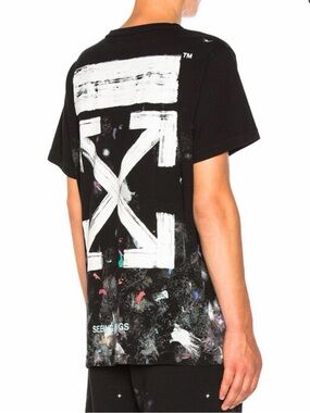 Off-White Black Graphic Arrow Paint-Splash Tee
